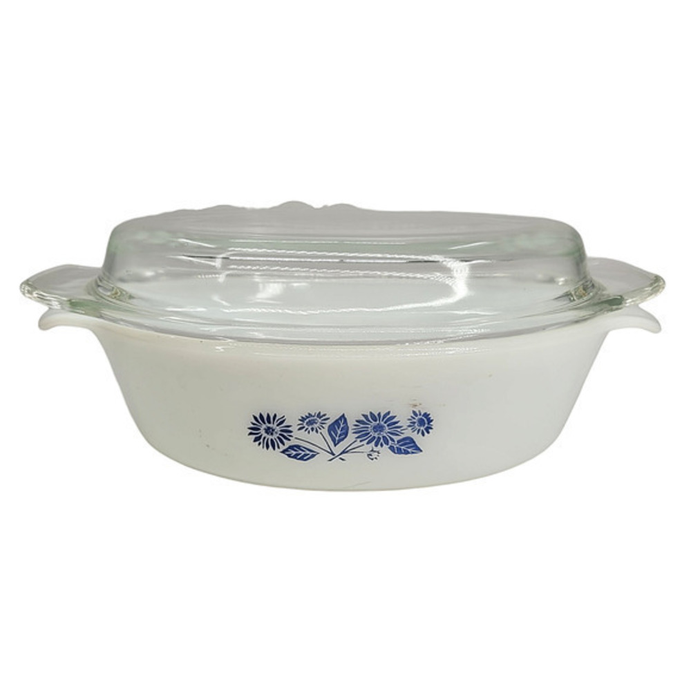 Vintage Anchor Hocking Fire King Milk Glass Cornflower Lidded Casserole #433
